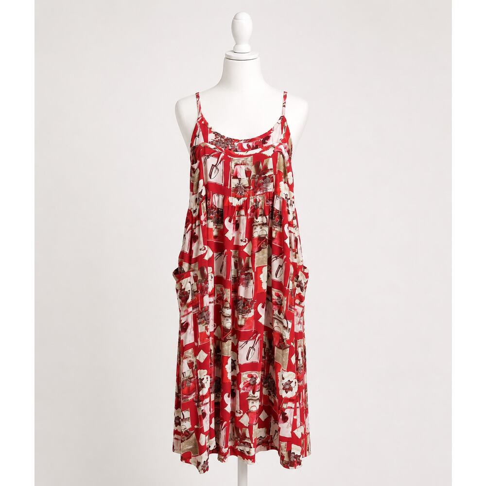 Vintage 90s Floral Dress Red White Size Small Pockets Cottage/gardencore - Picture 2 of 9
